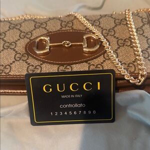 Gucci Brown GG Supreme Canvas Crossbody with Gold Chain